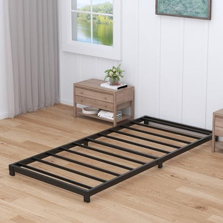 Nailsong 3 Inch Twin Bed Frames Low Profile, Twin Platform Bed Frame No Box Spring Needed, Heavy Duty Metal, Easy Assembly, Black Nailsong