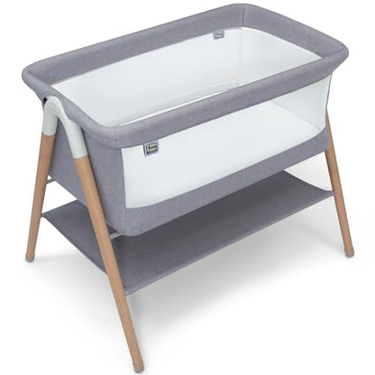 Simmons Kids Koi by The Bed Bassinet with Breathable Mesh and Natural Beechwood Legs, Dove Grey - WoodArtSupply