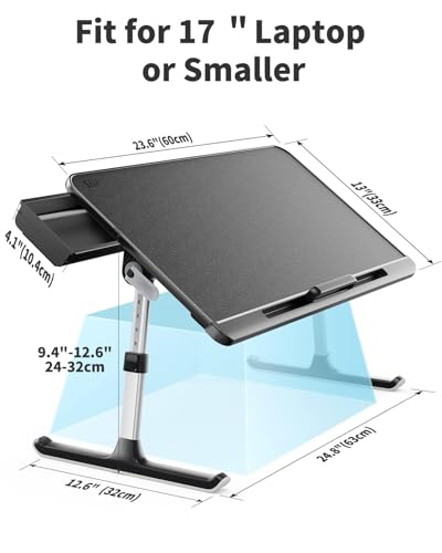 SAIJI Laptop Bed Tray Table, Adjustable PVC Leather Laptop Bed Table, Portable Standing Desk with Storage Drawer, Foldable Lap Tablet Table for Sofa Couch Floor (Dark Black) SAIJI