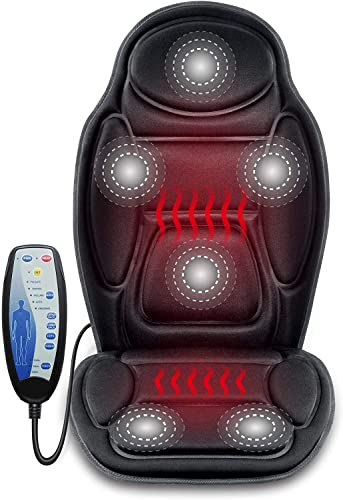 Snailax Massage Seat Cushion - Back Massager with Heat, 6 Vibration Massage Nodes & 2 Heat Levels, Massage Chair Pad for Home Office Chair，Black Snailax