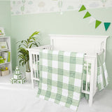HNHUAMING 4-Piece Crib Bedding Set for Girls Boys, Baby Crib Bedding Set for Newborn & Infant, Neutral Nursery Bed Set Includes Comforter, Fitted Sheet, Crib Skirt, and Diaper Stacker, Green Checkered HNHUAMING