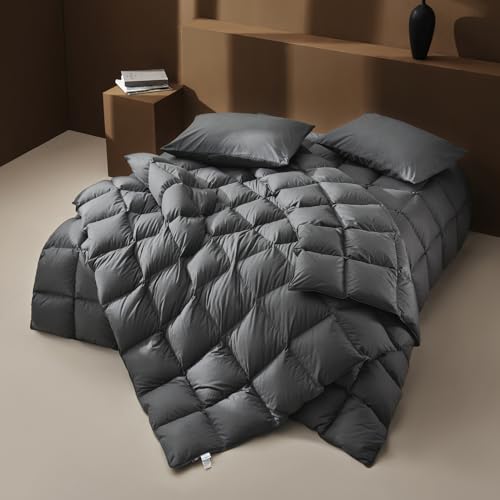 Airluck Feather Down Comforter Twin Size,Ink Gray All Season Duvet Insert,Luxurious Hotel Bedding Comforters with 100% Skin-Friendly Cotton Cover,Fluffy Medium Warmth with Corner Tabs(68x90 Inch) Airluck