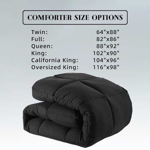 DOWNCOOL Comforters Full Size, Duvet Insert,Black All Season Duvet, Lightweight Quilt, Down Alternative Hotel Comforter with Corner Tabs (Black, Full 82x86 Inches) DOWNCOOL