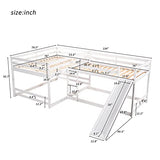 Merax Full and Twin Size L-Shaped Bunk Bed with Slide and Short Ladder,White Merax