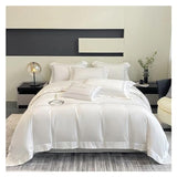 YUSIWOAL Cotton Bedding Set Home Textile Three Lines Embroidery Luxurious Pillowcase Sheet Quilt Cover Twin/Queen/Single Bed,Summer Duvet Cover sets(Bianco,Queen size 1.8M Bed 4pcs) YUSIWOAL