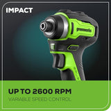 Greenworks 24V MAX Cordless Brushless Drill + Impact Combo Kit, (2) 2.0Ah Batteries, (1) Charger, and Bag Included Greenworks