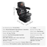 VEVOR Universal Tractor seat Suspension, Fold Down Forklift Seat with Adjustable Angle Back, Micro Switch, Seatbelt and Armrests, 3-level Shock Absorption Tractor Seat for Tractor Loader Excavator VEVOR