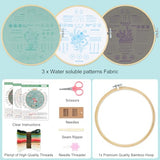 KintKita 3 Sets Embroidery Kit for Beginners to Learn 36 Basic Embroidery Stitches Practice Kit,Hand Embroidery Cross Stitch Kits for Beginners with Embroidery Patterns, Hoop,Threads,Tools
