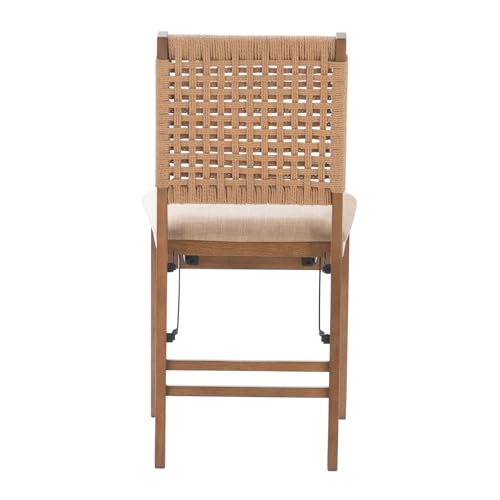 Linon Bennett Natural Folding Chair with Woven Rope Back and Linen Upholstered Seat Set of 2 - WoodArtSupply