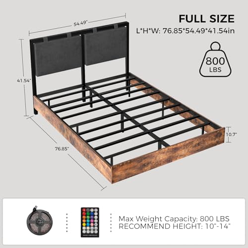 LUCKLIFE Floating Bed Frame Full Size, with Adjustable Headboard and Smart LED Lights, Upholstered Bed Frame with RGB Lights, Modern Metal Bed, Easy Assembly, Under-Bed Storage, Bedroom LUCKLIFE