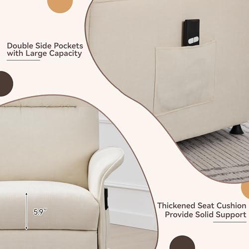Power Recliner Chair for Adults, Electric Recliner with Curved Arms & Side Storage Pockets, Ergonomic Adjustable Reclining Chair for Living Room Bedroom, Chenille Beige