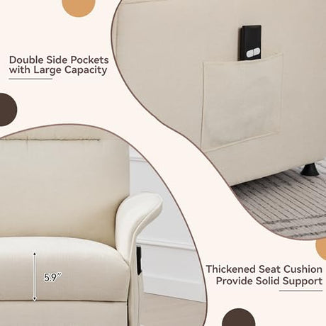 Power Recliner Chair for Adults, Electric Recliner with Curved Arms & Side Storage Pockets, Ergonomic Adjustable Reclining Chair for Living Room Bedroom, Chenille Beige CACFTII