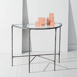 SAFAVIEH Couture Home Collection Jessa Silver Metal/Tempered Glass Top Half Moon Entryway Living Room Console Table (Fully Assembled) SAFAVIEH