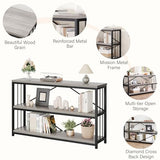 LVB Farmhouse Entryway Table, Metal Wood Console Table for Hallway, Industrial Rustic Sofa Table with 3-Tier Storage Shelf, Modern Entry Table for Foyer Front Home Living Room, Light Grey Oak, 47 inch LVB