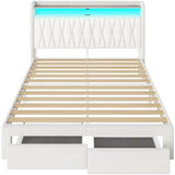 Rolanstar Queen Bed Frame with Drawers, Storage Headboard with Charging Station and LED Lights, Upholstered Bed with Heavy Duty Wood Slats, No Box Spring Needed, Noise Free, Easy Assembly, Beige Rolanstar
