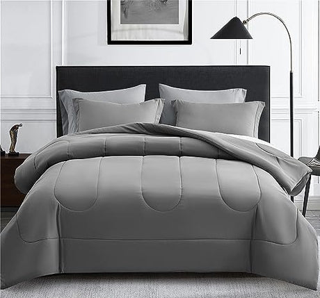 Maple&Stone Full Size Comforter Set 7 Pieces Bed in a Bag - Down Alternative Bed Set with Sheets, Pillowcases & Shams, Soft Reversible Duvet Insert,Grey Maple&Stone