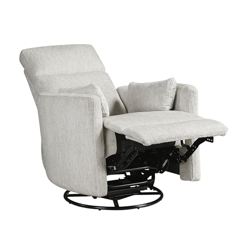 Lexicon Upholstered Swivel Recliner Chair - 360 Swivel Accent Chair Nursery Glider, Manual Recliner with Pull Handle, Microfiber, 2 Pillows, Easy Pull-Handle for Living Room/Bedroom/Apartment, Beige