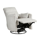 Lexicon Upholstered Swivel Recliner Chair - 360 Swivel Accent Chair Nursery Glider, Manual Recliner with Pull Handle, Microfiber, 2 Pillows, Easy Pull-Handle for Living Room/Bedroom/Apartment, Beige