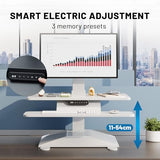 Electric Standing Desk Converter 28" Wide, Height Adjustable Desk Riser, Computer Workstation, Sit-Stand Convertor for Home, Office, School (White, 1 Arm Included) UP/SIT DASK