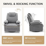 Weture Swivel Rocker Recliner Chair with Heat and Massage, 360 Degree Swivel Recliner Chair with Cup Holders and USB Port, Big Oversized Rocking Single Sofa for Living Room (Fabric, Cloud Grey)