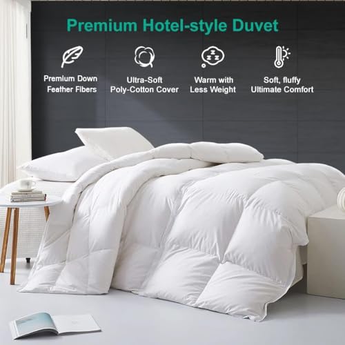 APSMILE Lightweight King Size Down Feather Fibers Comforter, Fluffy Duvet Insert for Warm/Hot Sleepers - Ultra-Soft High Fill-Power Hotel Collection Comforter, 39 Oz Duvet Blanket(White, 106"x90") APSMILE