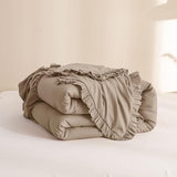 QSH 3PCs Light Taupe Ruffled Comforter Set Queen Size,Shabby Boho Chic Bedding Comforter Sets Queen, Ultra Soft Farmhouse Lightweight Microfiber Inner Fill Bed Comforter Set QSH