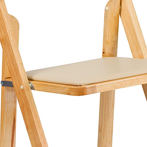 EMMA + OLIVER 2 Pack Natural Wood Folding Chair with Vinyl Padded Seat EMMA + OLIVER