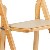 EMMA + OLIVER 2 Pack Natural Wood Folding Chair with Vinyl Padded Seat EMMA + OLIVER