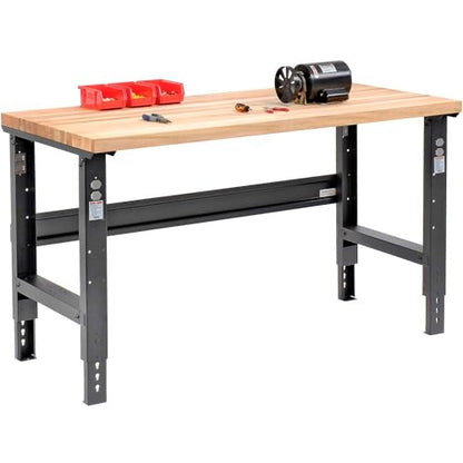 Global Industrial Adjustable Height Maple Butcher Block Square Edge Workbench, 1-3/4" Top, 60" W X 30" D, Black - WoodArtSupply