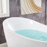 WOODBRIDGE 59" Acrylic Freestanding Bathtub Contemporary Soaking White Tub with Brushed Gold Overflow and Drain，BTA1516-BG-Drain-&O WOODBRIDGE
