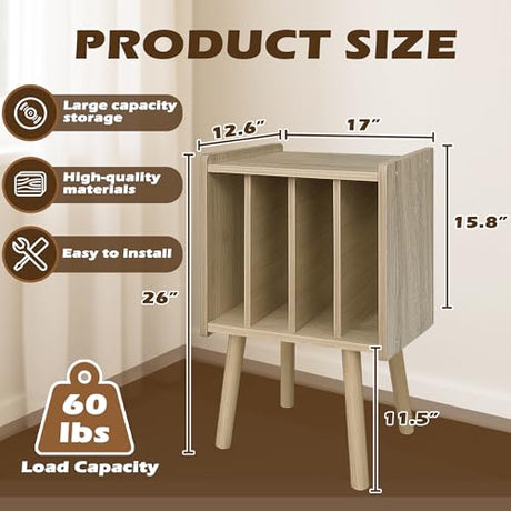 Record Player Stand, Vinyl Record Storage Table with 4 Cabinet, Mid Century Modern Turntable Stand, Organizer Vinyl Table for Bedroom Living Room, White Oak Montex