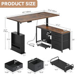 Homiflex 63" L Shaped Standing Desk with 3 Drawers Electric Adjustable Height Desk Corner Standing Desk with Storage Computer Game Desk with Power Outlets Computer Tower Stand for Home Office, Brown Homiflex