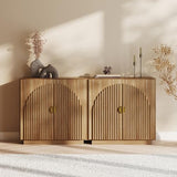BELLEZE Modular Fluted Sideboard Buffet Cabinet with Storage, Mid-Century Modern Console Table with Symmetrical Arched Doors, Elegant Credenza for Dining Room, Kitchen, and Living Room, Caramel Brown BELLEZE