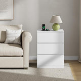 Draelibor Nightstand, 4 Drawers, 26" H with Hidden Drawer, Bedside Table with Charging Station, Modern Night Stand for Bedroom, White Draelibor