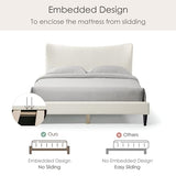 Vivienne Contemporary Boucle Fabric Queen Size Platform Bed Frame with Adjustable Curved Headboard and Solid Wood Legs - White Furniture of America