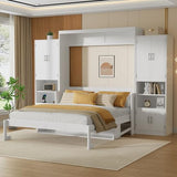PVWIIK Queen Size Murphy Bed with Desk & Charging Station,Wall Bed Frame Folding into Cabinet Design w/Two Slide Storage Shelf for Small Space,Bedroom,Guest Room,White PVWIIK