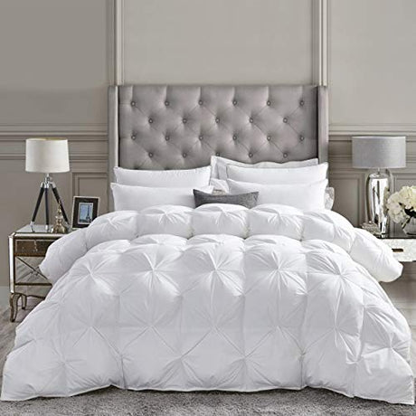 Luxurious All-Season Goose Down Feather Fiber Comforter Super King Size Duvet Insert (120x120), Exquisite Pinch Pleat Design- White, Premium Baffle Box, 100% Egyptian Cotton Cover, 85 oz. Fill Weight EGYPTIAN BEDDING