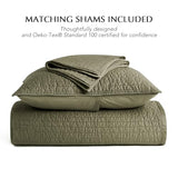 EVERGRACEHOME Cotton Sateen Quilt Set King Size, Pre-Washed Cotton Channel Stitch Coverlet Bedspread, 3 Pieces Lightweight Soft Bedding Sets for All Season, with 2 Pillow Shams, Olive Green EVERGRACEHOME