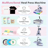 Seeutek 5 in 1 Heat Press Machine 15x15 Inch, Swing Away Sublimation Heat Transfer Press with 20oz & 30oz Tumbler Attachments for T-Shirts, Mugs, Hats & Plates, Lavender Seeutek