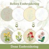 LOMOHOO 4 Sets Ribbon Flower Embroidery Kit for Beginners, Needlepoint Stamped Cross Stitch Starter Kits, Stitch Learning DIY Kit with Floral Pattern, Thread, Hoops, Colorful Ribbons Flower