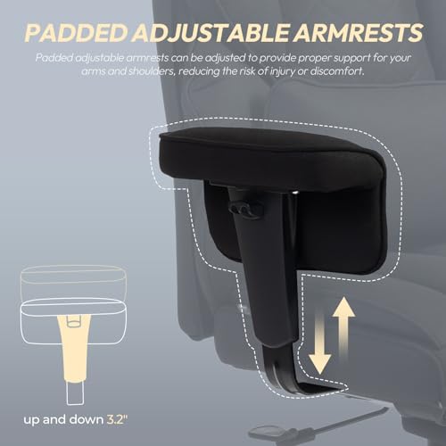 Dowinx Big and Tall Office Chair with Pocket Spring Cushion,High Back Computer Gaming Chairs with Adjustable Armrests,Executive Desk Chairs with Lumbar Support and Footrest,Fabric-Black Dowinx