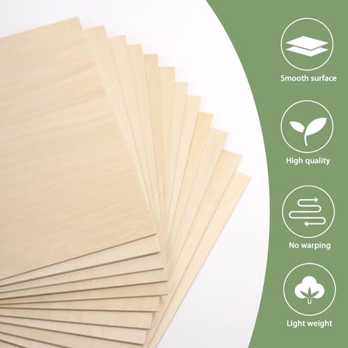 12 Pack Basswood Sheets 1/10x12x12 Inch for Crafts,Unfinished Wood for Laser Cutting & Engraving,Wood Burining,Plywood for Architectural Models. ESRICH