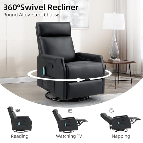 CANMOV Manual Swivel Rocker Recliner Chair, Overstuffed Rocking Chair Glider Recliner for Nursing, Ergonomic Rocker Chair with Vibration Massage & Heat, Reclining Chair for Living Room, (Black)