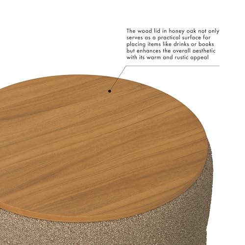 HomePop Channel Storage Ottoman with Wood Top - Brown Boucle HomePop