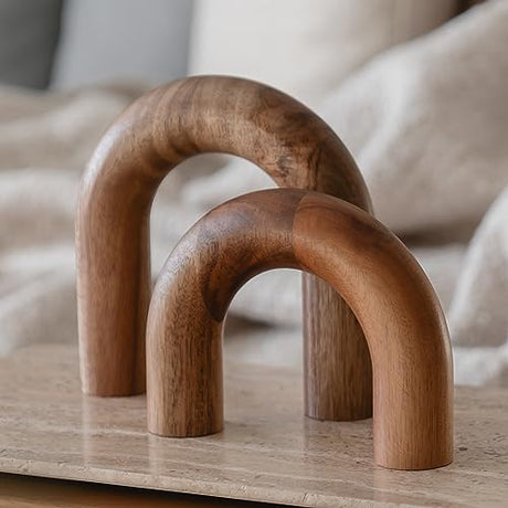PEAKOLY Wood Arch Bookshelf Decor - Modern Shelf Decor Accents, Decorative Objects for Coffee Table, Entryway Table Sculptures, Minimalist Home Decorations for TV Console, Built in Shelves and Mantle PEAKOLY