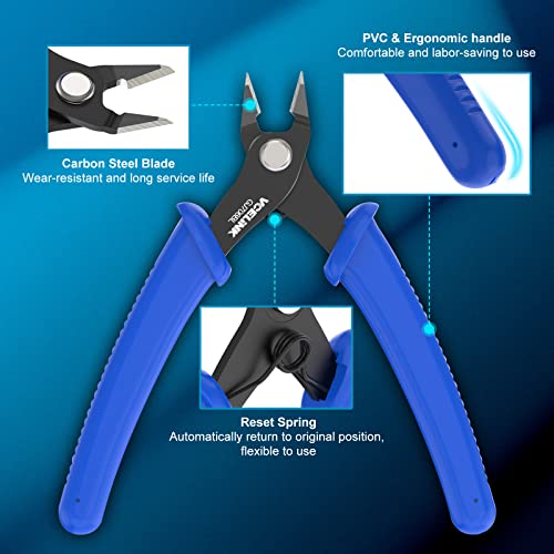 VCELINK Small Wire Cutter Spring-loaded GJ706BL, Precision Flush Cutter Pliers Diagonal Cutters for Electronics, Jewelry Making, Model Craft and 3D Printer, 5-Inch VCELINK