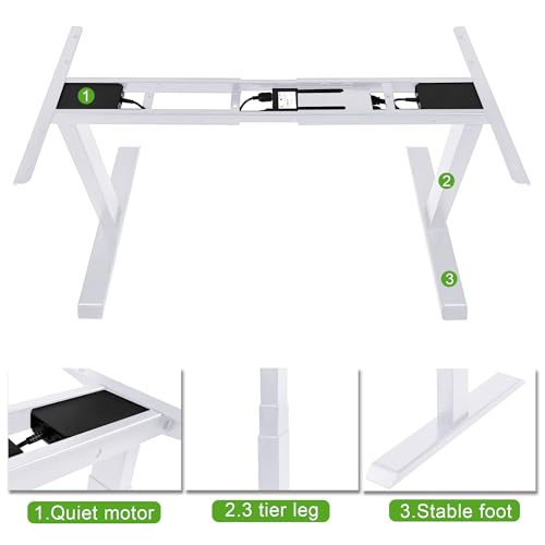 Fromann Dual Motor Standing Desk Frame 3 Tier Legs Sit Stand up Electric Height Adjustable Desk Base for Home and Office (White) Fromann