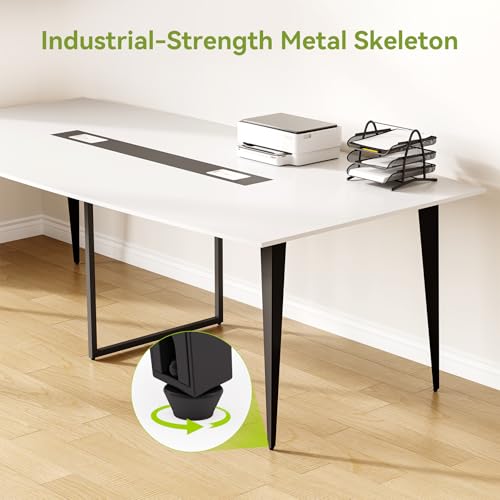 LITTLE TREE 8FT Conference Room Table, 94.48L x 47.21W x 29.52H Boat Shaped Meeting Table, White&Black LITTLE TREE