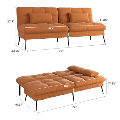 COMHOMA Convertible Sofa Bed,72″Fabric Couch with Adjustable Backrest,Loveseat Recliner Sleeper Living Room Furniture futon Set (Brown) COMHOMA