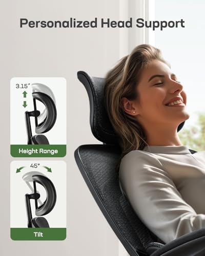 Marsail Office Chair Ergonomic-Desk Chair: High Back Mesh Office Chair with Lumbar Support,Flip-Up Armrests&2D Headrest,Gaming Chair with Rocking Tilt, Swivel Computer Task Chair for Long Hours Marsail